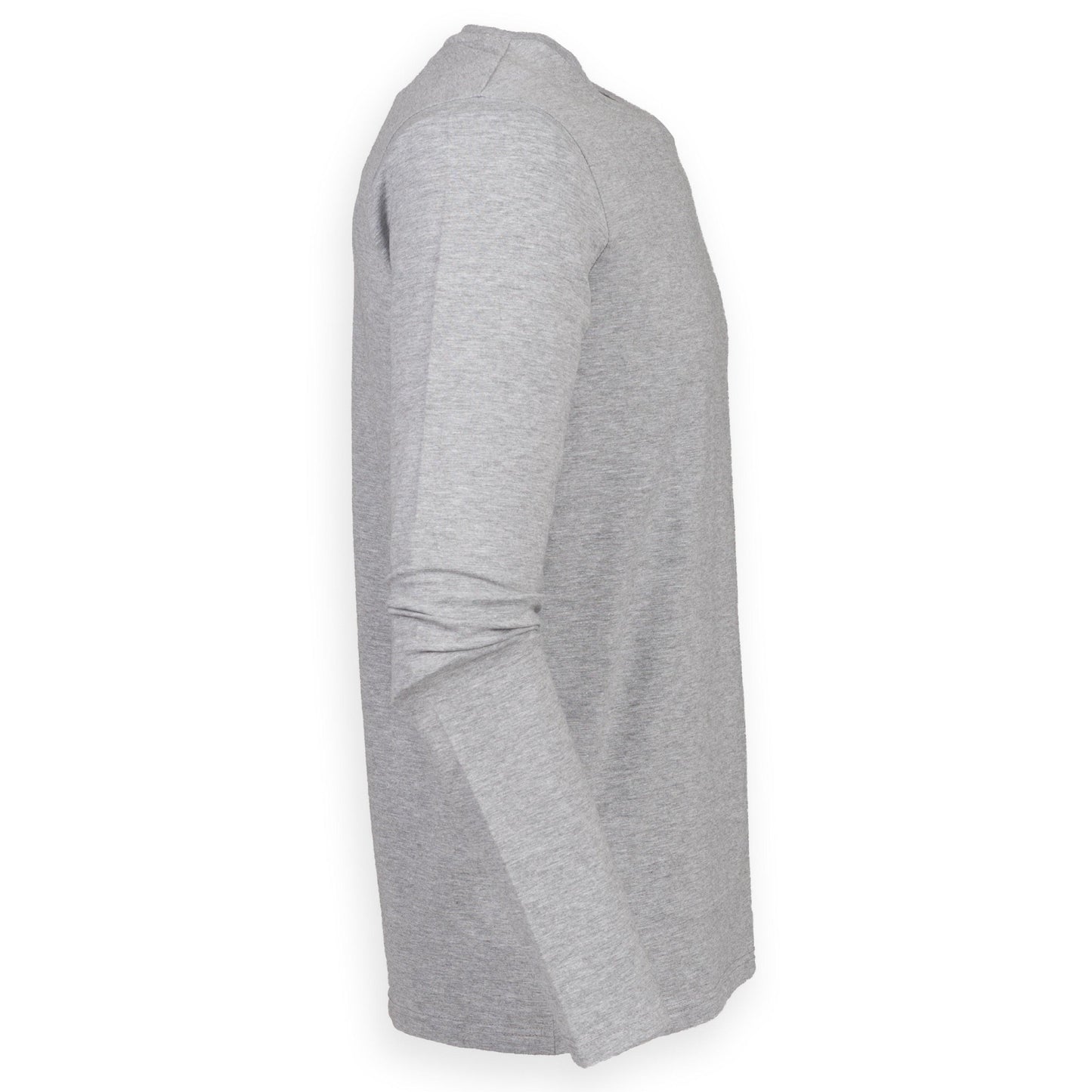 DMANERA Atelier Raw Classic Longsleeve in Hellgrau, Seitenansicht, hochwertiges Basic-Oberteil