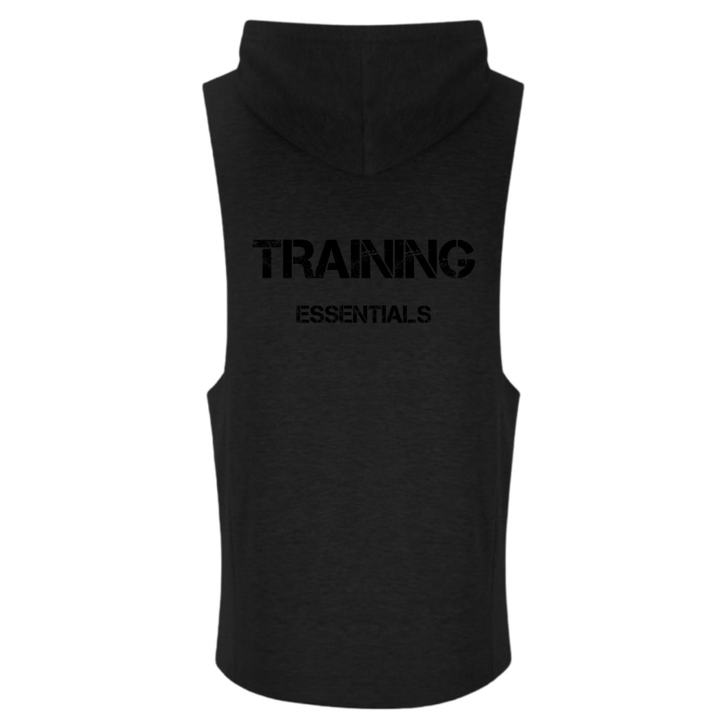Schwarzes DMANERA Atelier Training Tank Top mit Kapuze und Rückendruck 'Training Essentials'