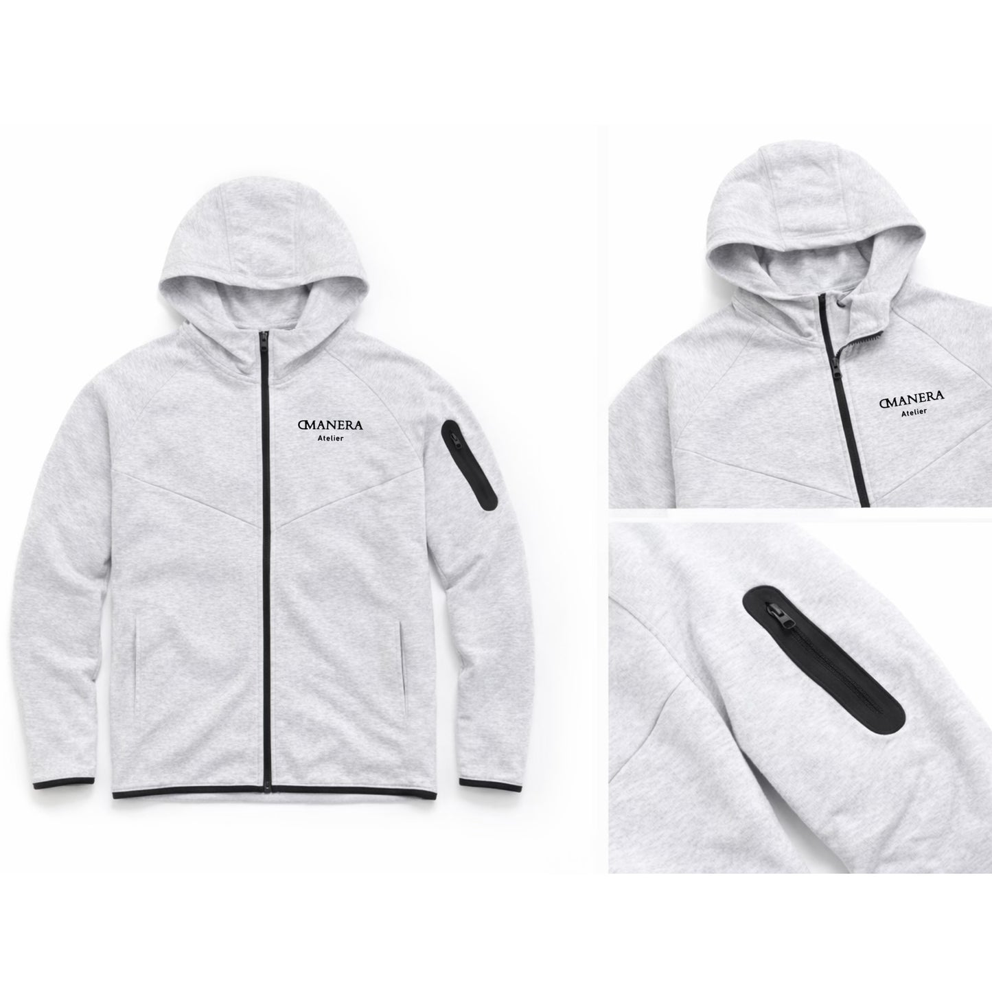 Hellgrauer Hoodie mit Reißverschluss, Kapuze und seitlicher Reißverschlusstasche für Herren