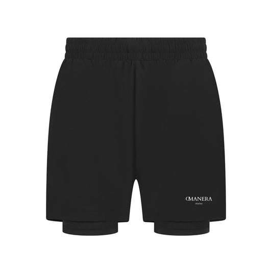 Double Layer Training Short Black/White - DMANERA Atelier